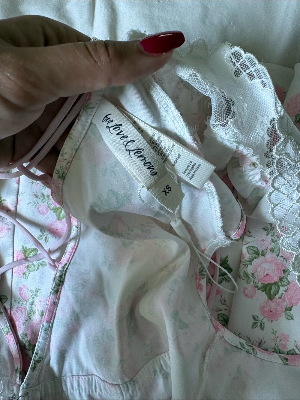 For Love And Lemons White and Pink Floral Lace-Trim Chemise - Picture 2 of 2